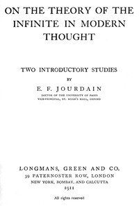 Cover of On the theory of the infinite in...